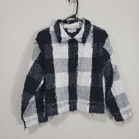 Silver Stream Jacket Womens Size M  Black White Cotton Casual Fringe Edgy Boho - Picture 2 of 12